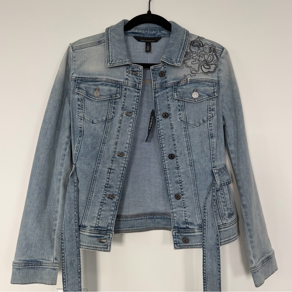 White House Black Market Embroidered Denim Jacket NWT Small